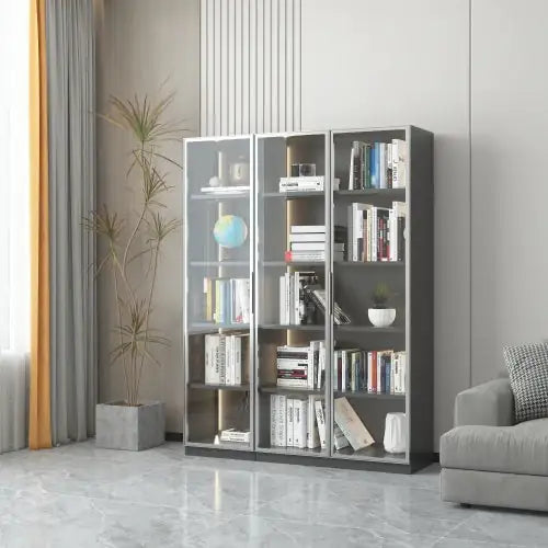 Best Selling New Design Double Door Metal Glass Display Cabinet With Living Room Light Strip