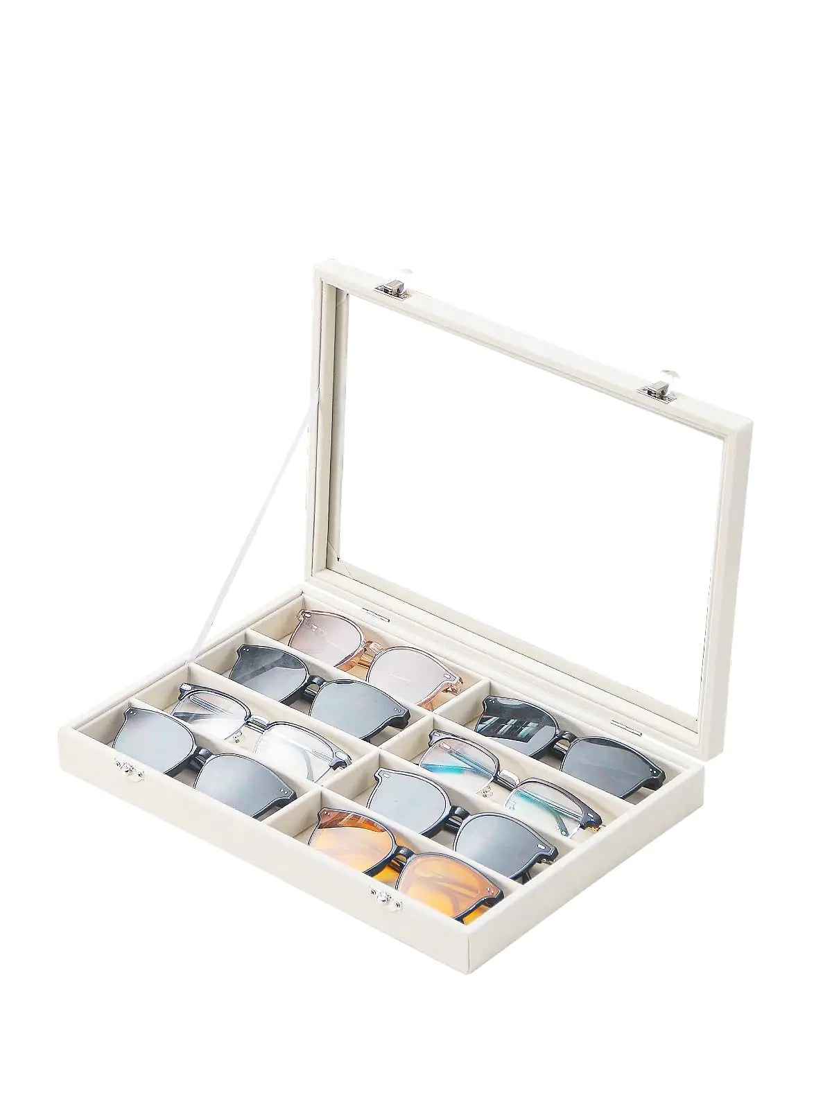 Justsoso Jewelry Sunglasses Organizer Tray Beige Velvet Eyeglasses Display Tray Box Glasses Organize Storage Holder for Home Desk or Selling Show Display (with Lid)