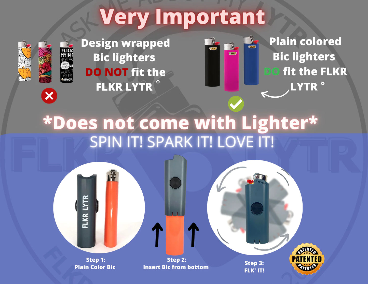 FLKR LYTR® Fidget Spinner Lighter Case Amazon Must Have "DRK NYTE" for Bic® Spinner Lighter Case | FLKR LYTR