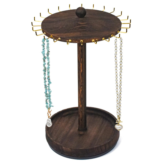 LingLingo Necklace Holder Organizer Jewelry Display Stand for Selling24 Hooks14 Inches Tangle Free 360 °RotatingWood Tray