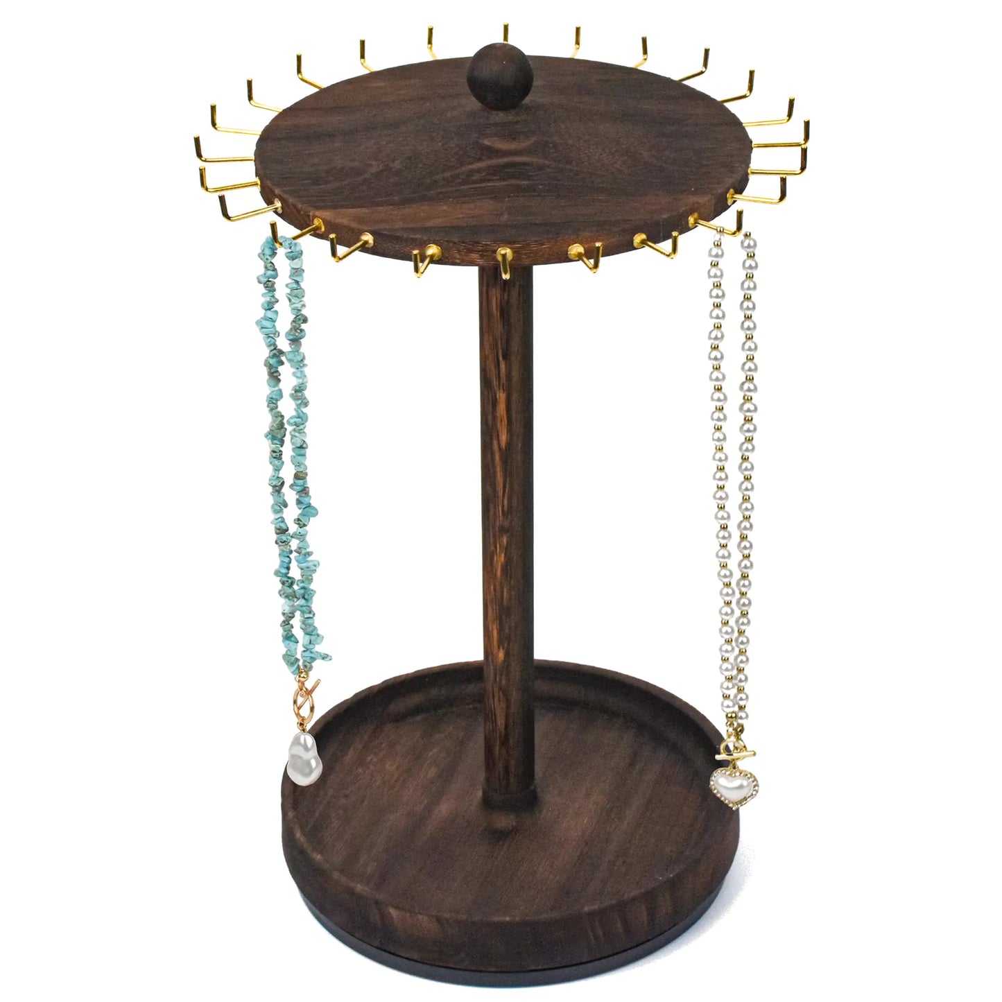 LingLingo Necklace Holder Organizer Jewelry Display Stand for Selling24 Hooks14 Inches Tangle Free 360 °RotatingWood Tray