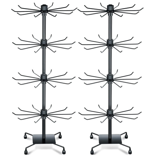 BBTO 2 Pcs Rotating Display Stand Jewelry Display Rack with Hooks Metal Earrings Display Stands for Selling Necklace (Black37.4 x 15.8 Inch)